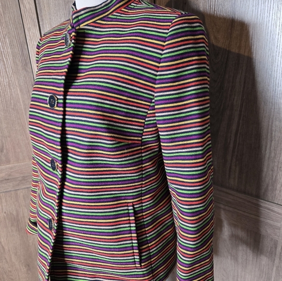 Talbots Womens Rainbow Colorful Striped Mandarin Collar Blazer Jacket - Picture 4 of 16